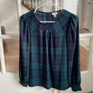 J. Crew Plaid Blouse in Blue and Green